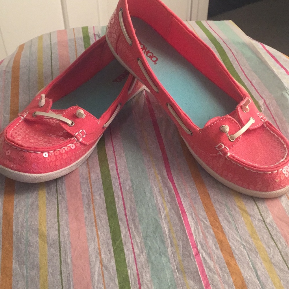 Coral flats with clear sequins
